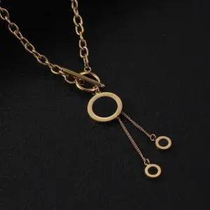 Wholesale Jewelry Simple Style Round Square Heart Shape Titanium Steel Pearl Zircon Toggle Plating Inlay Necklace Cable Chain