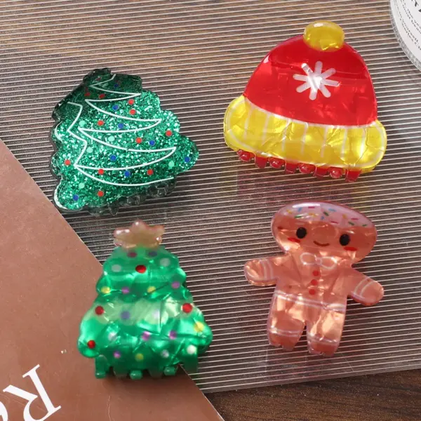 Wholesale Christmas Santa Claus Gingerbread Man Shaped Hair Clips Personalized Back Of Head Shark Clamp Hair Accessories For Women