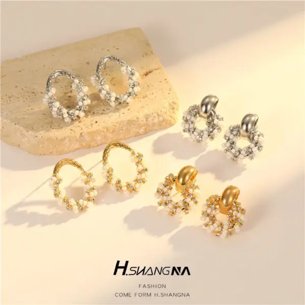 Wholesale Oval Copper Stud Earrings With Seed Bead Inlay, Featuring 925 Sterling Silver Posts For Women In Simple Style