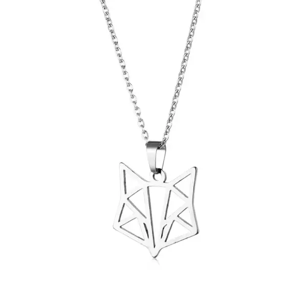 Wholesale Stainless Steel Hollow Out Animal Necklace Fox Pendant Wish Geometric Clavicle Chain Jewelry Simple Polished Metal For Women