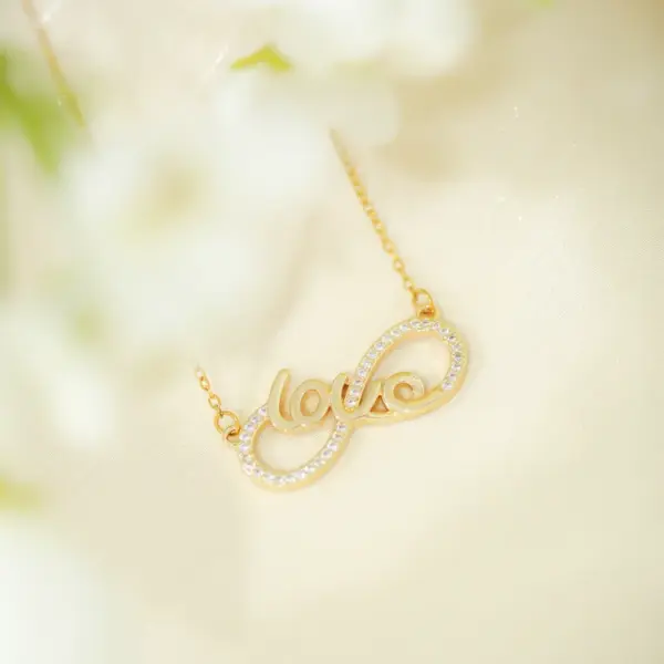 Wholesale Jewelry Simple Style Classic Style Love Infinity 304 Stainless Steel Copper Zircon 18K Gold Plated Pendant Necklace Cable Chain