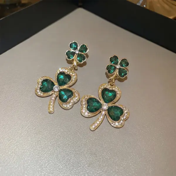 Wholesale Simple Style Green Flower Stud Earrings For Women, Made Of Zinc Alloy With Zircon Inlay