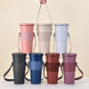 Wholesale Spot portable cup cover thickened milk tea cup accessories outdoor portable bag PU leather non-slip cup cover