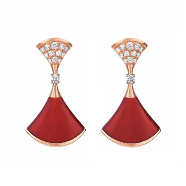 Wholesale Copper full-diamond mini skirt earrings, natural white mother-of-pearl double skirt earrings
