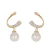 Wholesale C Shape Stud Earrings For Women With Copper Bezel Setting And Zircon Inlay, Featuring 925 Sterling Silver Ear Pins
