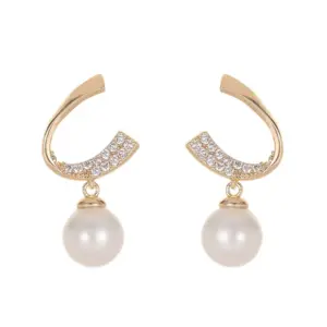 Wholesale C Shape Stud Earrings For Women With Copper Bezel Setting And Zircon Inlay, Featuring 925 Sterling Silver Ear Pins
