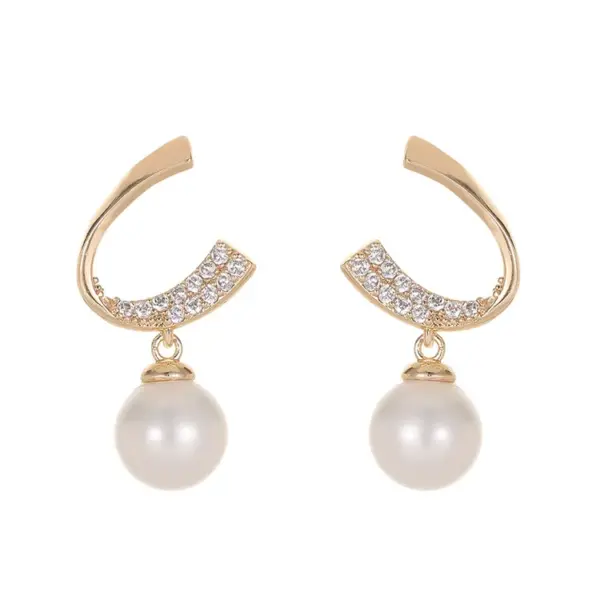 Wholesale C Shape Stud Earrings For Women With Copper Bezel Setting And Zircon Inlay, Featuring 925 Sterling Silver Ear Pins