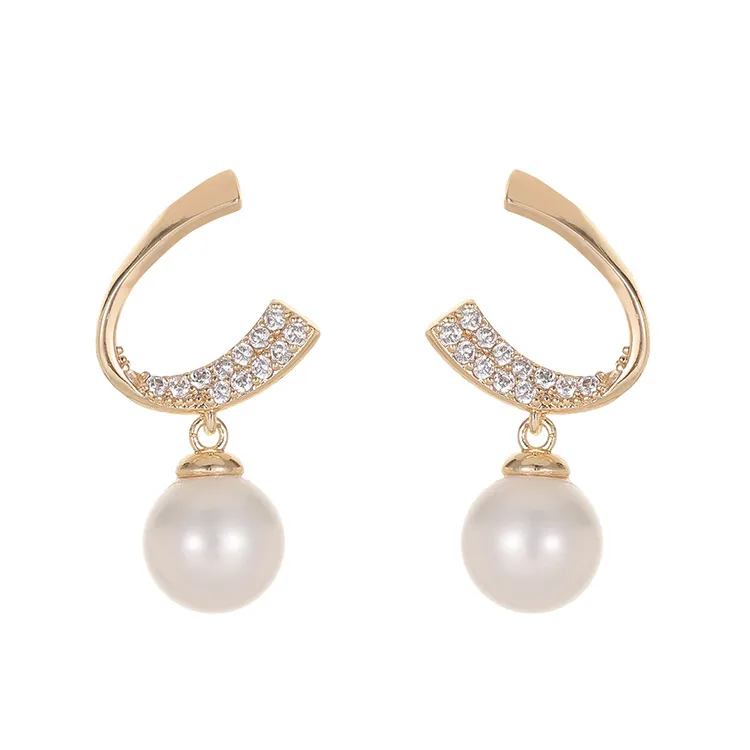 Wholesale C Shape Stud Earrings For Women With Copper Bezel Setting And Zircon Inlay, Featuring 925 Sterling Silver Ear Pins
