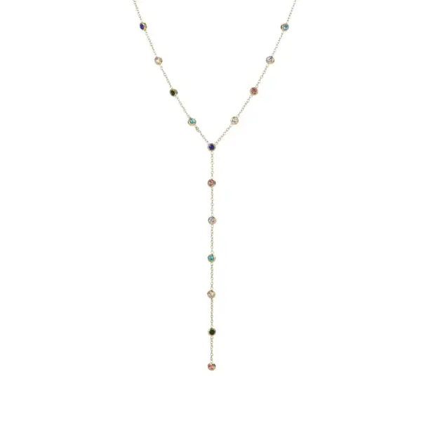 Wholesale Elegant Stainless Steel Necklace With Colorful Zirconia Tassel Lightweight Luxury Design Style Jewelry