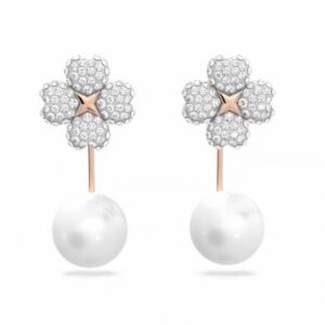 White four-leaf clover pearl earrings