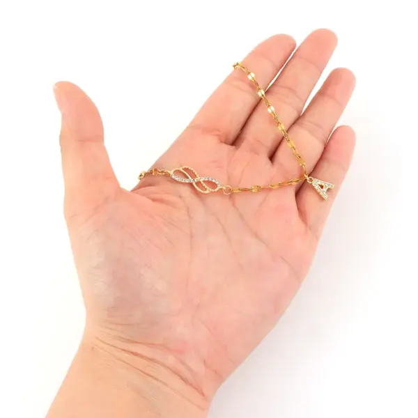 Wholesale Elegant Casual Micro Inlaid Zircon Universal Electroplated 18K Real Gold Letter Infinity/8 Initial Letter Pendant Gold 201 Stainless Steel Lip Chain Women's Necklace