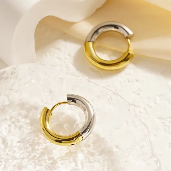 Wholesale PVD Coated Real Gold Plated 18K Gold Color Block 304 Stainless Steel Simple Style Classic Style Waterproof Non Tarnish Earrings