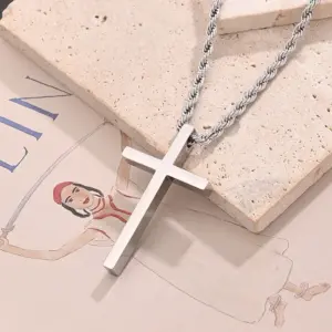 Cross Hemp Flowers Chain Necklace (Steel Color)【Length: 600mm】 / 1 Strand/Package