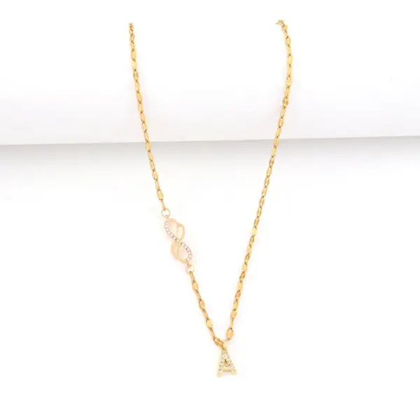 Wholesale Elegant Casual Micro Inlaid Zircon Universal Electroplated 18K Real Gold Letter Infinity/8 Initial Letter Pendant Gold 201 Stainless Steel Lip Chain Women's Necklace