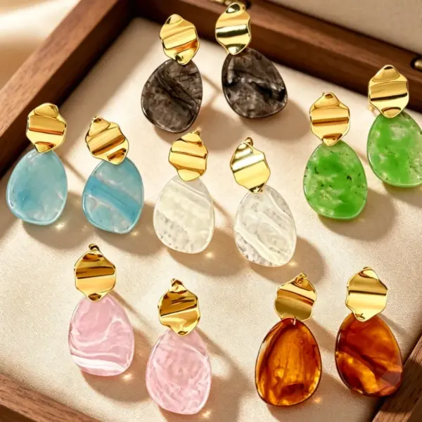 Wholesale Waterproof Non Tarnish Irregular Stud Earrings For Women, 304 Stainless Steel With 18K Real Gold PVD Coating And Resin Inlay