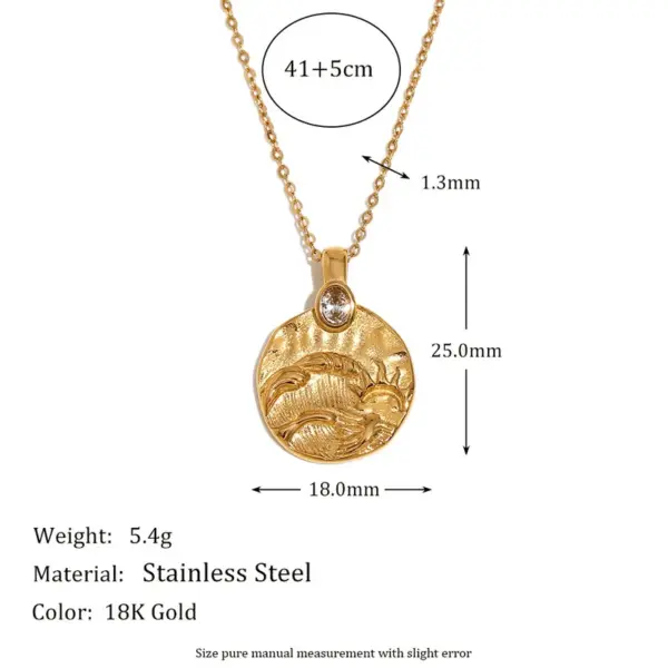 Wholesale Jewelry Retro Sun Moon 304 Stainless Steel Rhinestones 18K Gold Plated Plating Inlay Pendant Necklace Cable Chain