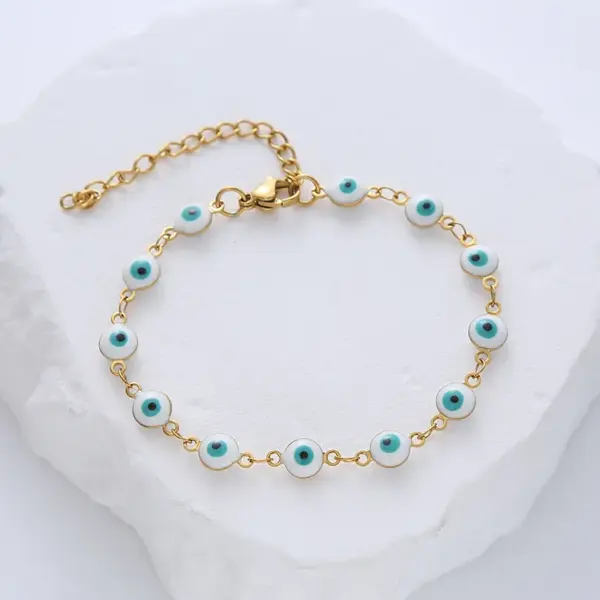Wholesale 304 Stainless Steel Devil's Eye Simple Style Enamel Bracelets