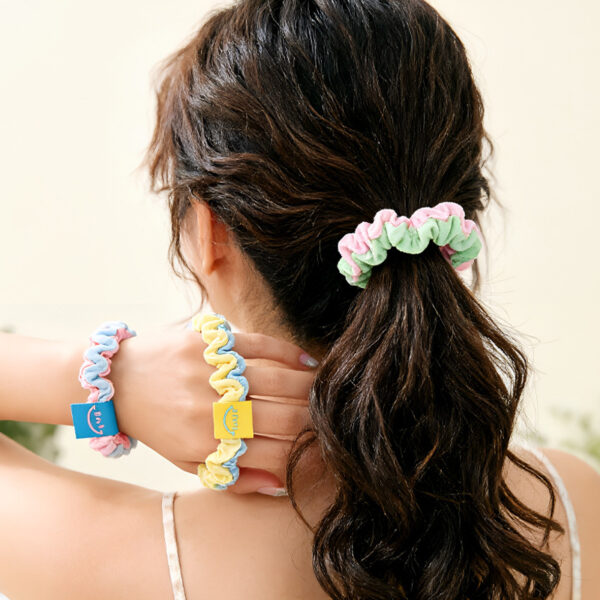 Wholesale High-elasticity fabric lace hair tie, color-blocked hair tie, handmade high ponytail hair rope, hair accessory