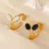 Wholesale Ion Plating (IP) 18K Gold Plated Leaves 304 Stainless Steel Hip-Hop Vacation Waterproof Non Tarnish Open Rings