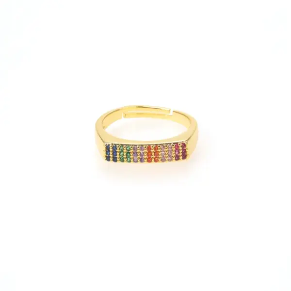Wholesale Women’s Rectangle Claw Setting Ring In Brass With 18K Real Gold Water Plating And Zircon Inlay