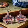 Wholesale Retro Star Print Drop Earrings In White & Red Acrylic With 304 Stainless Steel Posts For Women