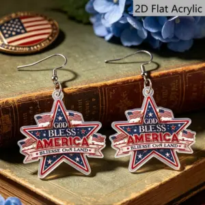 Wholesale Retro Star Print Drop Earrings In White & Red Acrylic With 304 Stainless Steel Posts For Women