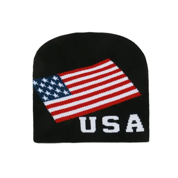 Wholesale Warm Knitted Hat Autumn Winter New Style USA American Flag Embroidery No-Cuff Men's Cap Personality Hip Hop Street Style Hat
