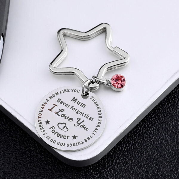 oly-f81aa748e32ec8704bf2a25283af6f16 Wholesale jewelry Never forget that pink diamond pentagonal key chain lettering key chain