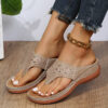 Wholesale women’s shoes summer sandals plus size hollow rhinestone thick bottom flip-flops women’s