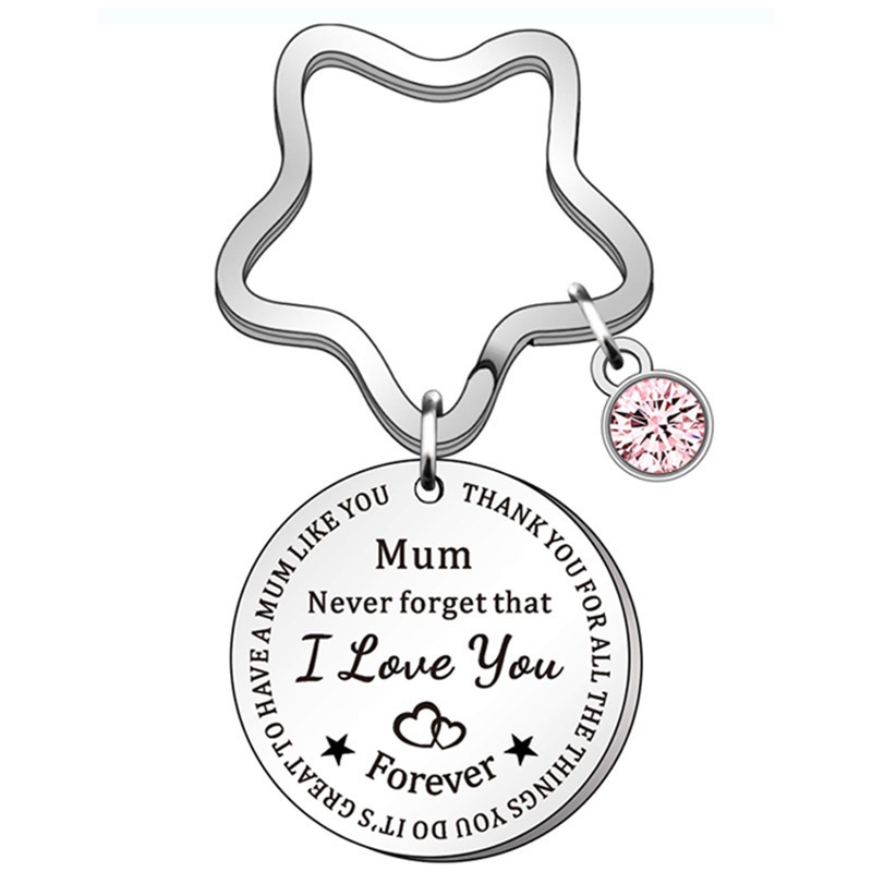 Wholesale Europe and the United States new jewelry Never forget that pink diamond pentagonal key chain lettering key chain