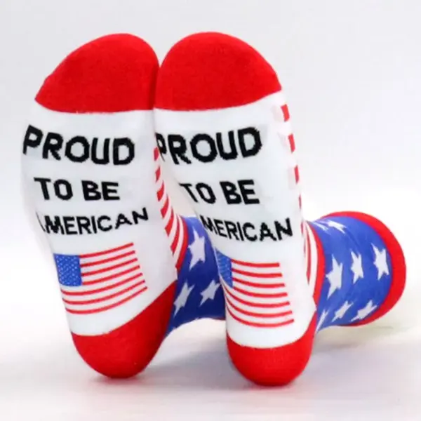 Wholesale Creative Letter Embroidery Sports Socks American Independence Day Flag Stripe Casual Cotton Socks Unisex Anti-Odor Sweat Absorbent