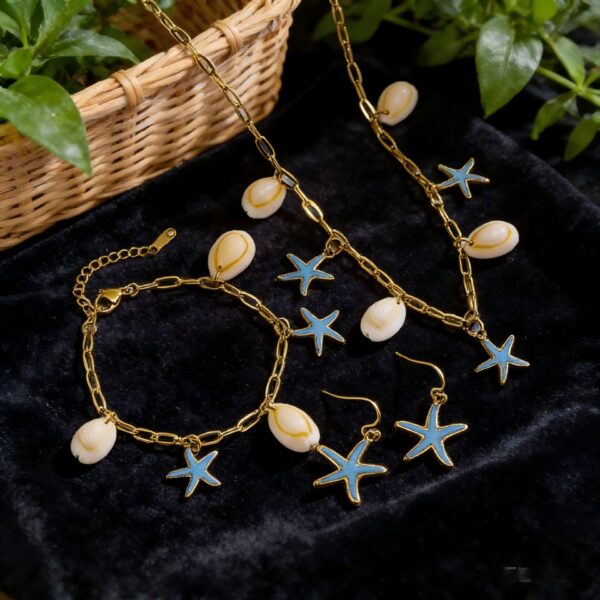 Wholesale Stainless Steel Seashell & Starfish Necklace — Vintage Enamel-Accented Ocean-Themed Clavicle Chain — Vacation-Style Necklet with Starfish Pendant
