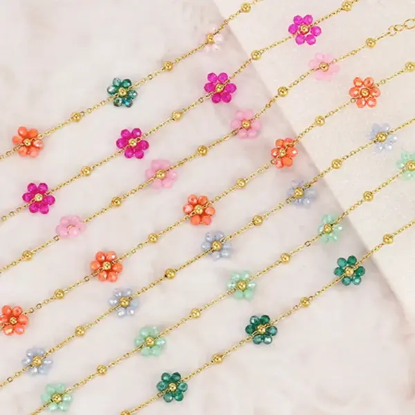 Wholesale 304 Stainless Steel Plastic Flower Ion Plating (IP) 18K Gold Plated Cute Beach Waterproof Non Tarnish Knitting O-shaped Chain Gold Necklace