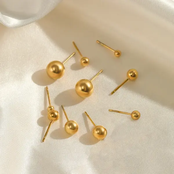 oly-f83a344a7041e6664ca3cb56deacd14a Wholesale PVD Coated 18K Gold Plated Round 304 Stainless Steel Simple Style Waterproof Non Tarnish Ear Studs