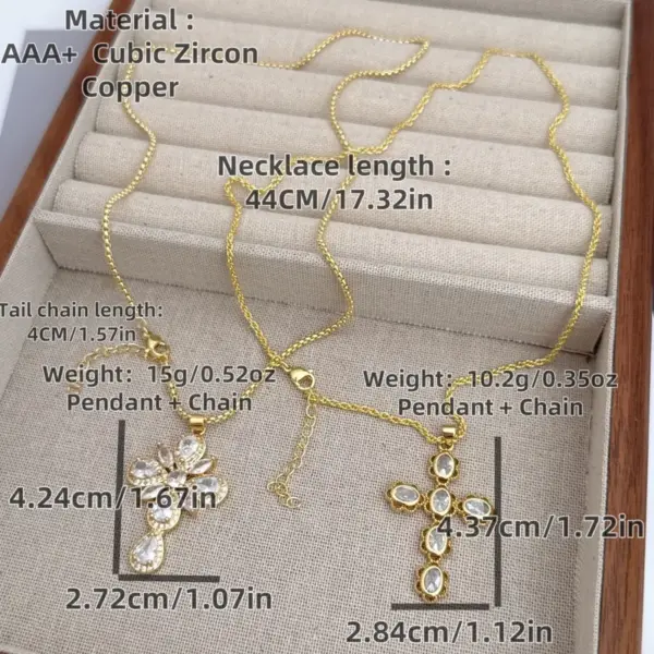 Wholesale Jewelry Religion Simple Style Classic Style Cross Copper Zircon 18K Gold Plated Pendant Necklace Box Chain Twisted Rope Chain