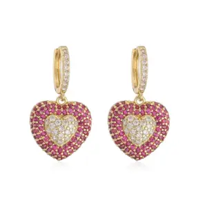 Gold Rose Diamond Heart Earrings 1Pair