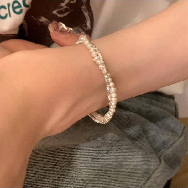 oly-f8639862cc2a463c8c2560d4d492b47c Wholesale Korean-style Fashion Niche Heavy Industry Pearl Silver Beaded Bracelet Women's Light Luxury Exquisite All-match Bracelet for Girlfriends