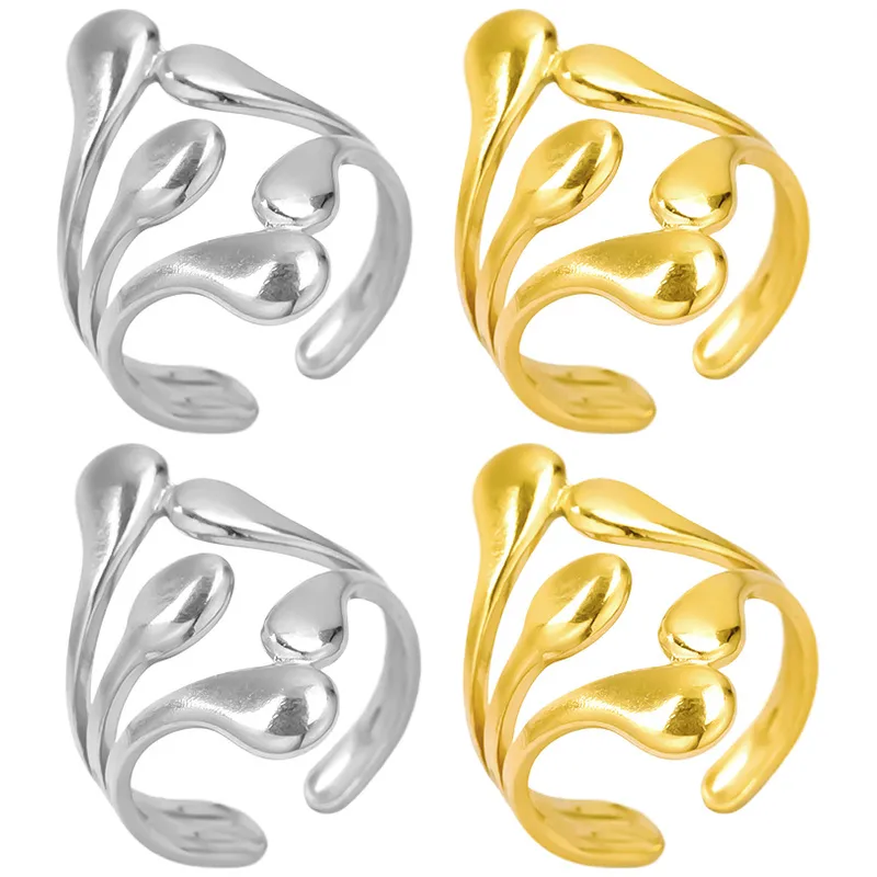 Wholesale Ion Plating (IP) Real Gold Plated 18K Gold Geometric 304 Stainless Steel Simple Style Waterproof Non Tarnish Open Rings