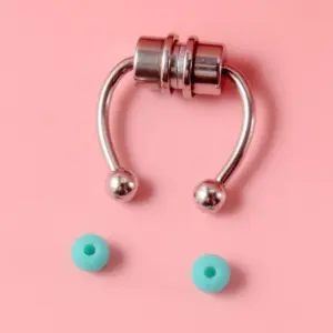 Magnet Nose Ring Steel Color-Green Rubber Ball / As Shown in the Figure