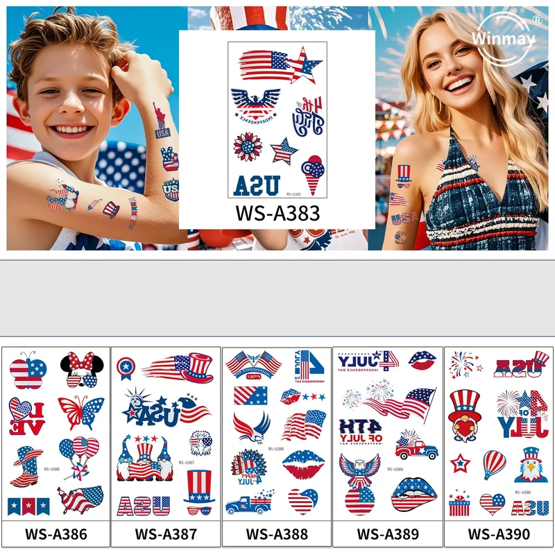 Wholesale New Aluminum Foil Tattoo Stickers Waterproof Sweatproof Independence Day Patriotic Party Face Stickers Easy To Apply And Remove