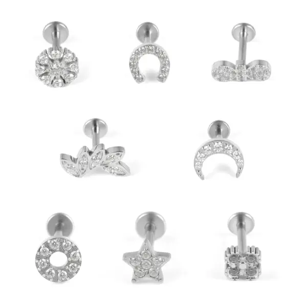 Wholesale 1 Piece Lip Rings Classic Style Solid Color 304 Stainless Steel 316 Stainless Steel Polishing Inlay Zircon Lip Rings