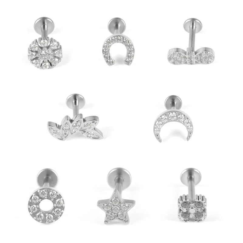 Wholesale 1 Piece Lip Rings Classic Style Solid Color 304 Stainless Steel 316 Stainless Steel Polishing Inlay Zircon Lip Rings