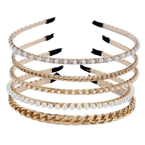 oly-f89df84286842006926e8c76f4aaec7b Wholesale Fashion Pearl Chain Artistic Headband for Women, Hand-Wrapped Bead Hair Accessory, Narrow Metal Hair Accessory