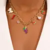 Wholesale Waterproof Fruit Necklace For Women, 304 Stainless Steel With 18K Gold Plated Finish And Zircon Inlay, Box Chain