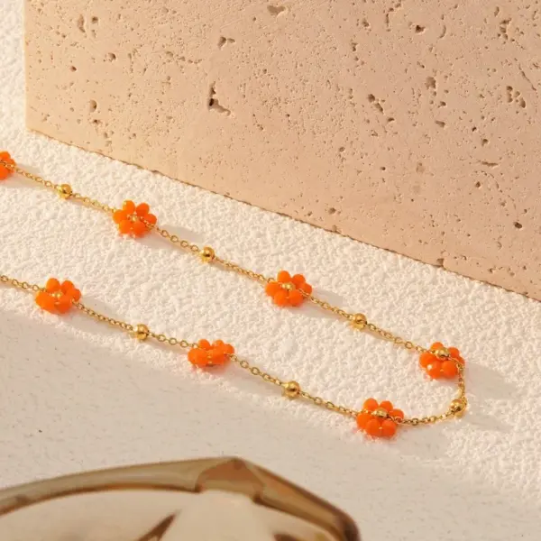 Wholesale 304 Stainless Steel Plastic Flower Ion Plating (IP) 18K Gold Plated Cute Beach Waterproof Non Tarnish Knitting O-shaped Chain Gold Necklace