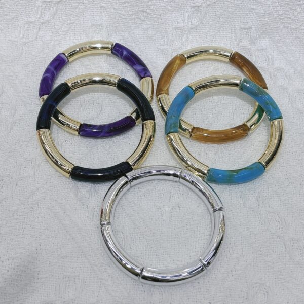 Wholesale Fashion Creative Tube Beads Elastic Bracelet Acrylic Double Color Curved Tube Round Tube Bracelet