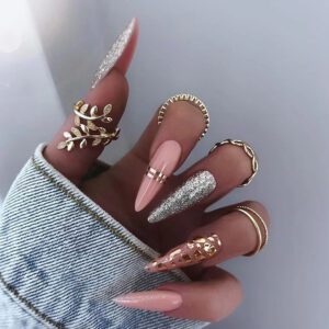 oly-f8d12942dab601dff39e9d822e757d5d Wholesale Long pointed flash leopard nail art gold foil line leopard spot girls nail 24 box
