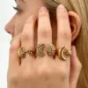 Wholesale Star Open Ring For Women, Waterproof Non Tarnish 304 Stainless Steel With 18K Real Gold Plated PVD Coating And Rhinestones Inlay