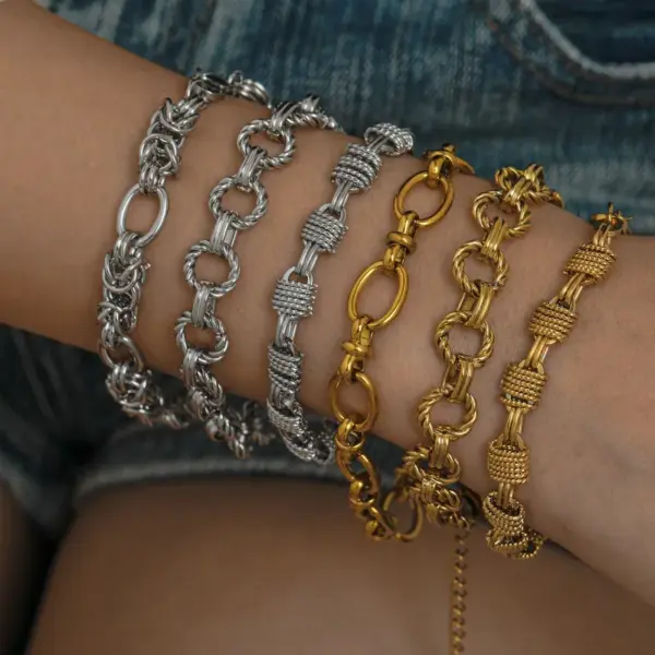 oly-f8de41dd3d9fa37829584ac31a7ae507 Wholesale Luxurious Fashion 18K Gold Plated Stainless Steel Knotted Geometric Chain Bracelet Casual Elegant Women's Style Classic Design