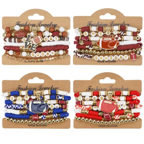 Wholesale Rugby Beaded Bracelet Sports Day Soft Clay Elastic Bracelet For Rugby Mom Original Design Plated Bracelet Unisex Handmade